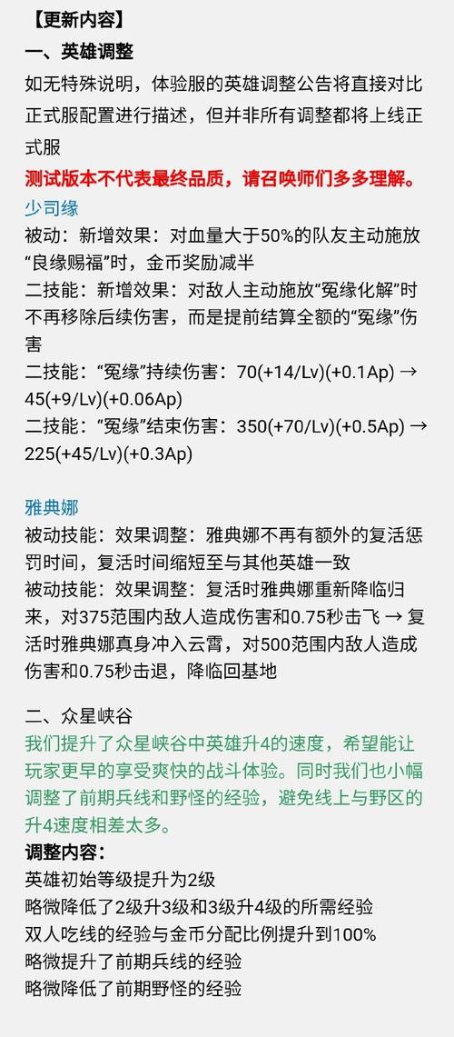 王者荣耀体验服英雄属性修复公告