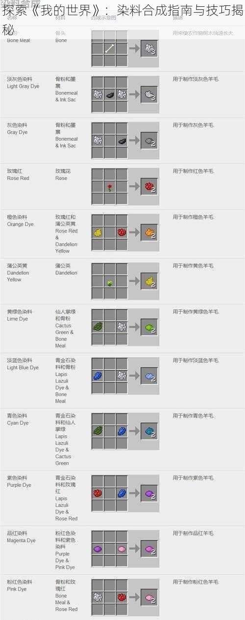 探索《我的世界》：染料合成指南与技巧揭秘